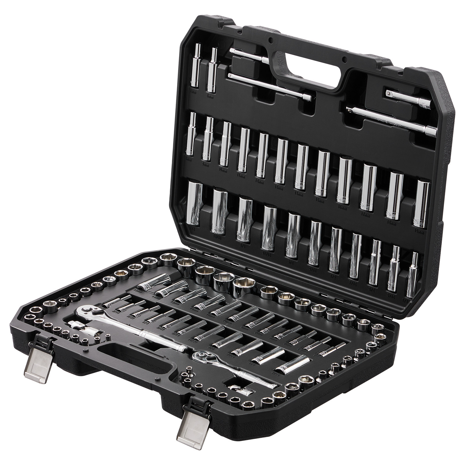 VEVOR 106 Pcs Socket Set 1/4in 3/8in Drive Socket and Ratchet Set 6-Point Tool