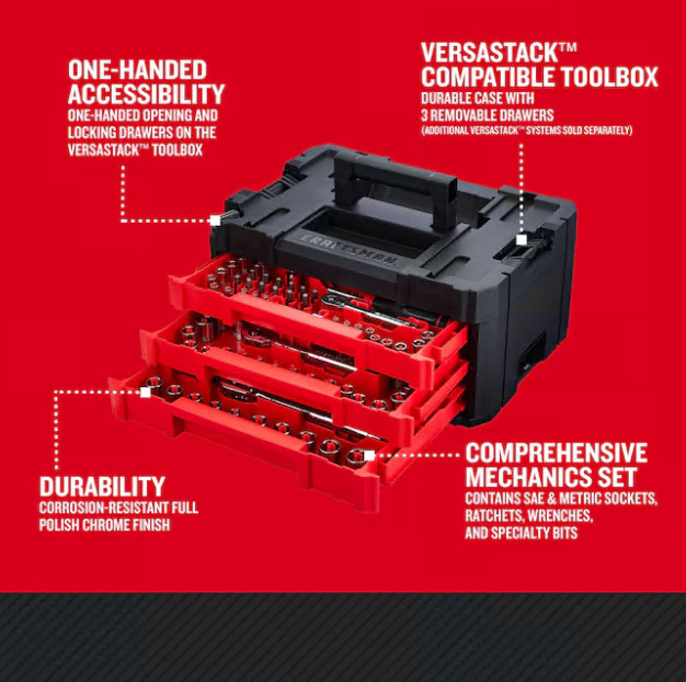 CRAFTSMAN 242-Piece Standard SAE and Metric Polished Chrome Mechanics Tool Set