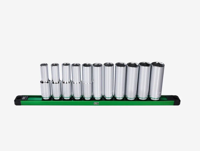 SK Professional Tools 11pc 1/2 Drive Deep Socket Set Metric-New with Rail