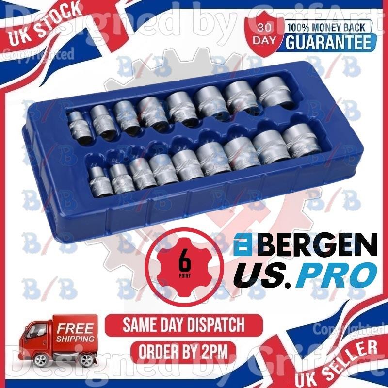 17PC 1/2″ INCH SQUARE DRIVE METRIC SHALLOW SHORT SOCKET SET 10MM TO 30MM 6PT CRV