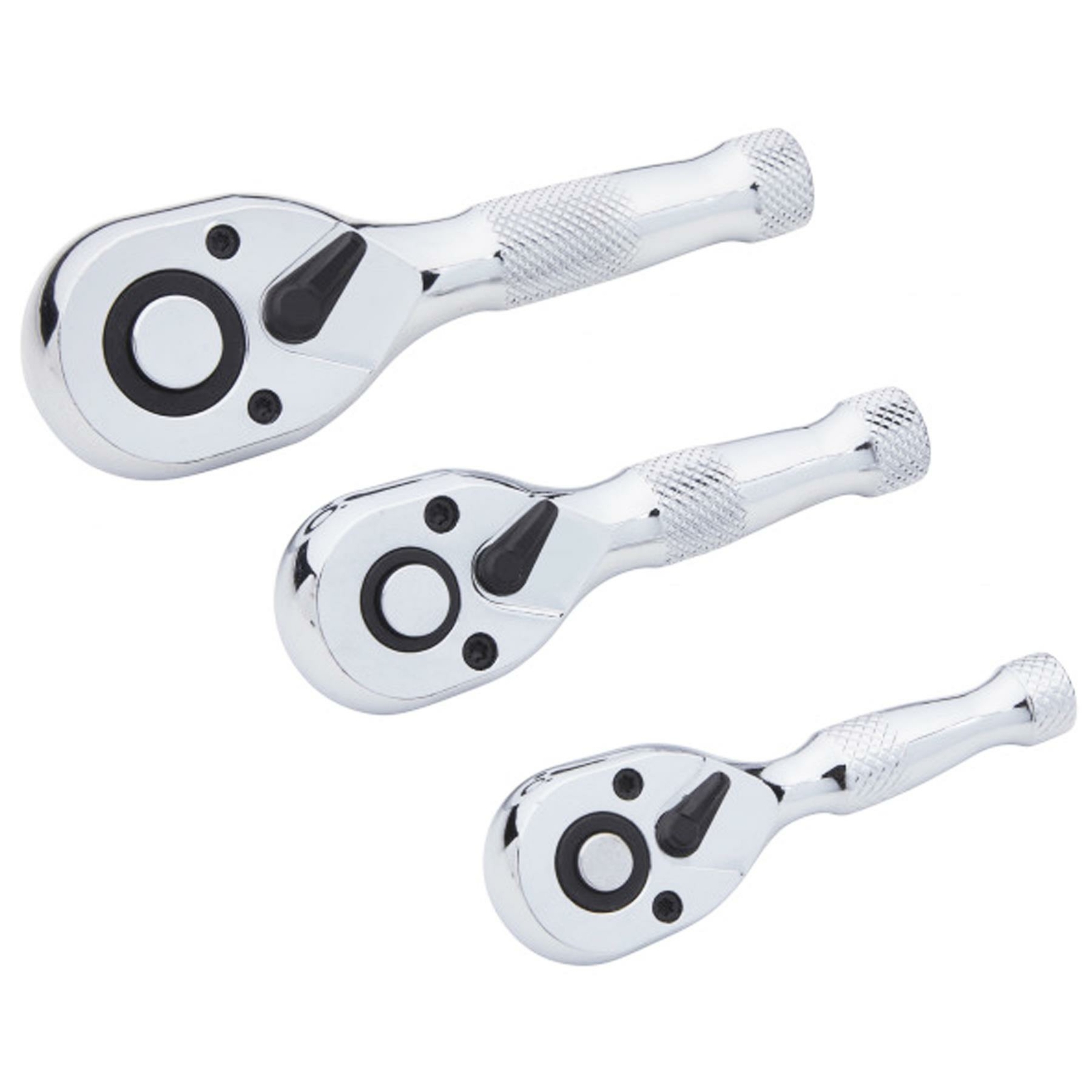 BlueSpot 3Pcs Stubby Ratchet Handle Set 1/4″ 3/8″ 1/2″ Short Socket Wrenches
