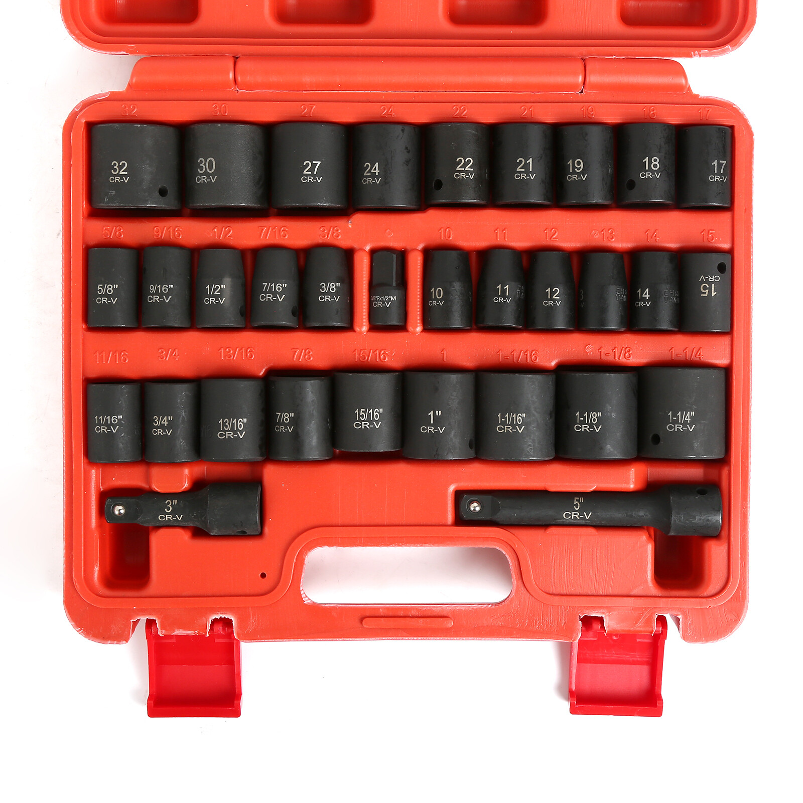 1/2″ Drive Master Impact Shallow Socket Set, 32pc SAE 3/8″-1-1/4″,Metric 10-32mm