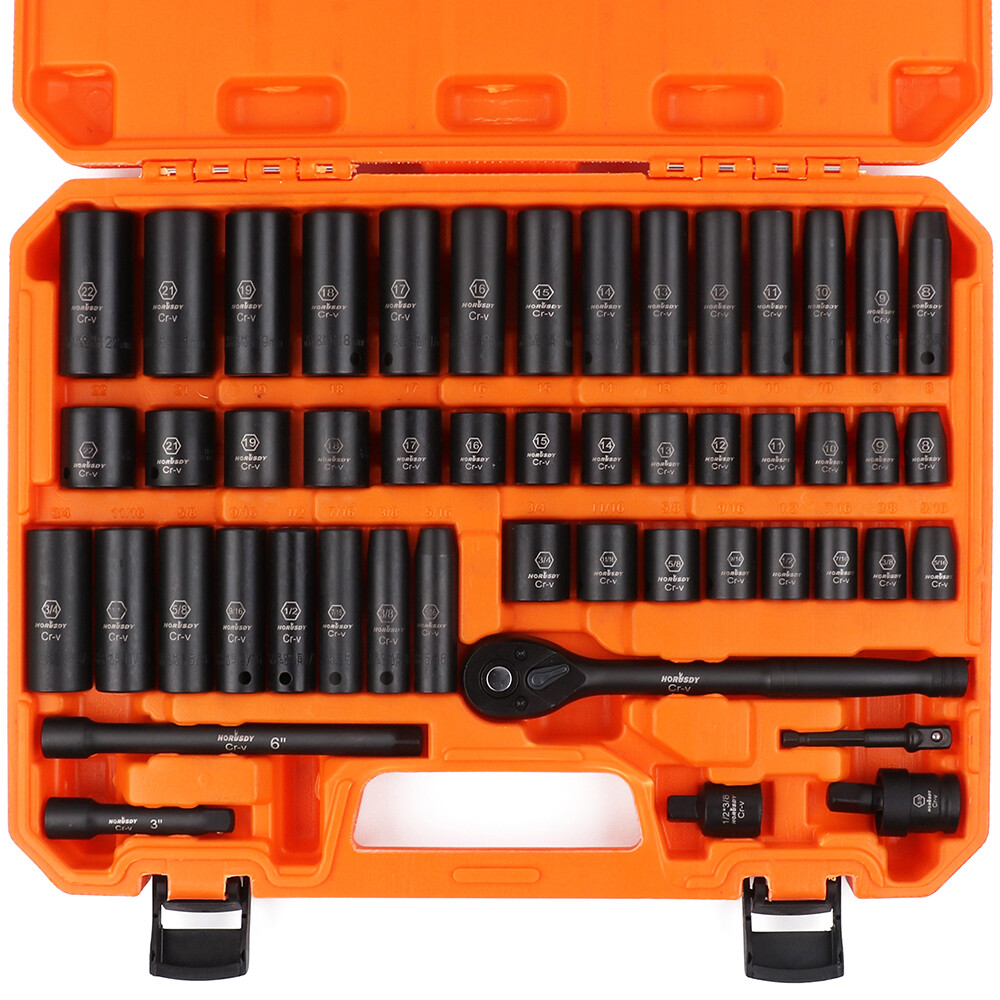 50PC 3/8″ Drive Impact Socket Set Deep & Standard SAE Metric 5/16 – 3/4 8 – 22MM
