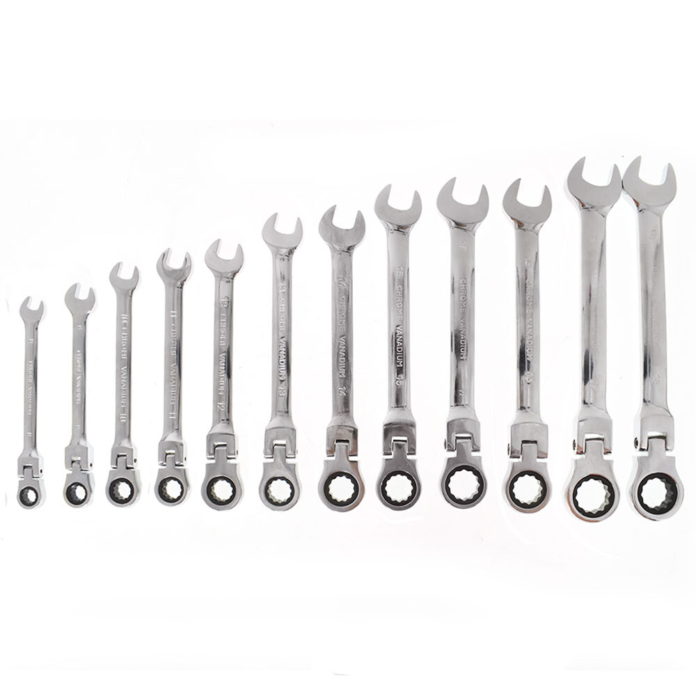 12PCS Metric Flexible Head Ratcheting Wrench Combination Spanner Tool Set 8-19mm