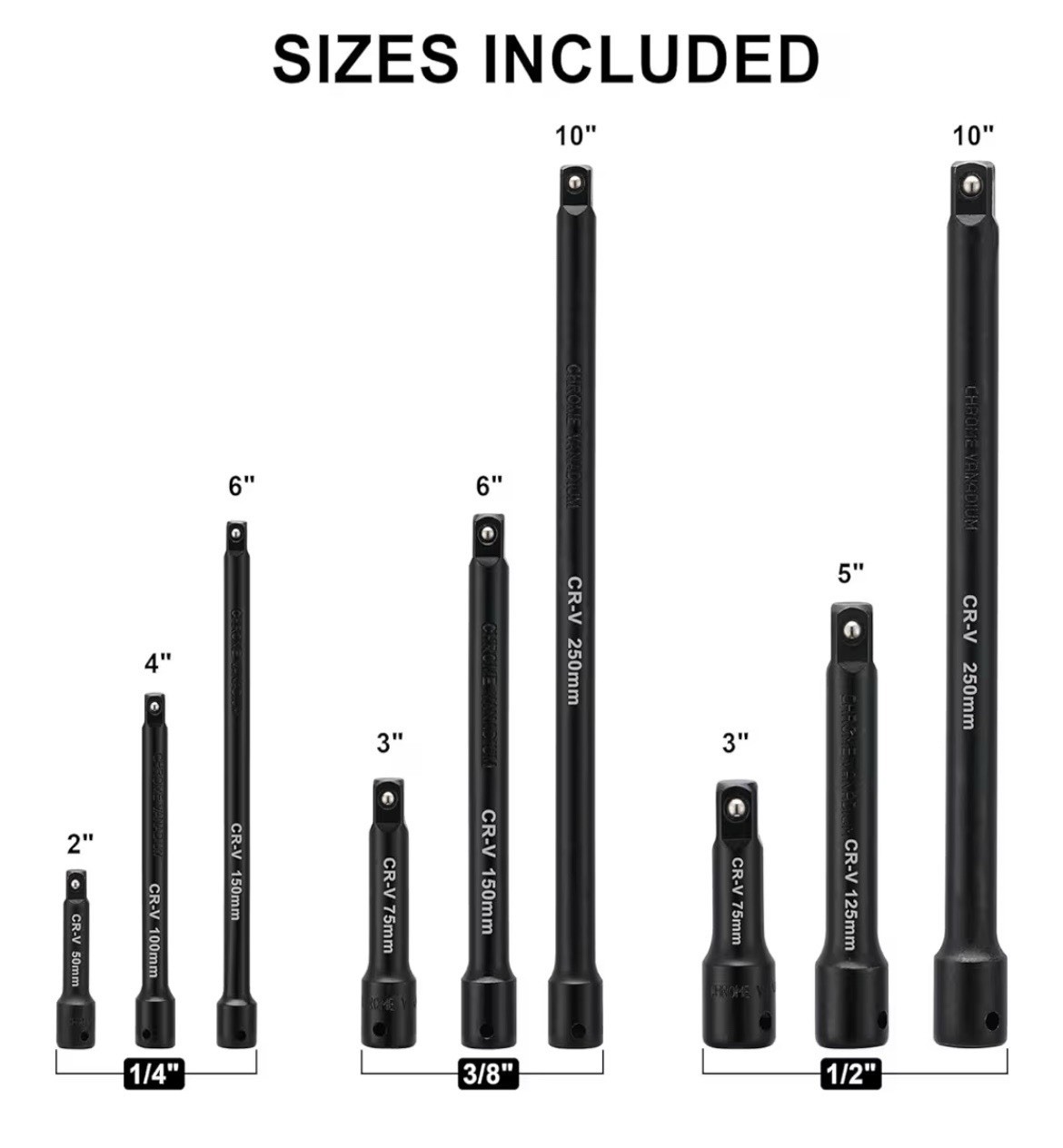 Casoman 1/4″,3/8″,1/2″ Drive Extension Bar Set, CR-V 9 PCS Socket Extension Bars