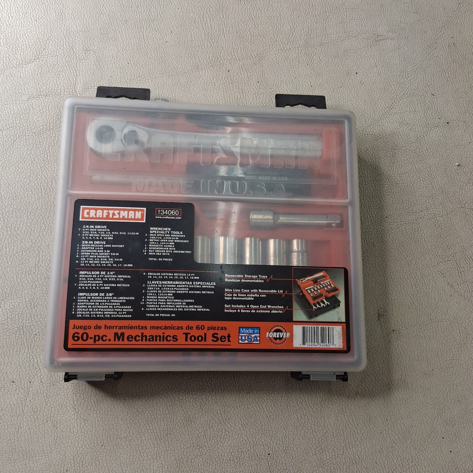 USA Craftsman 60 Pc. Mechanics Tool Set 3/8″ & 1/4″ Metric & SAE Made In U.S.A.