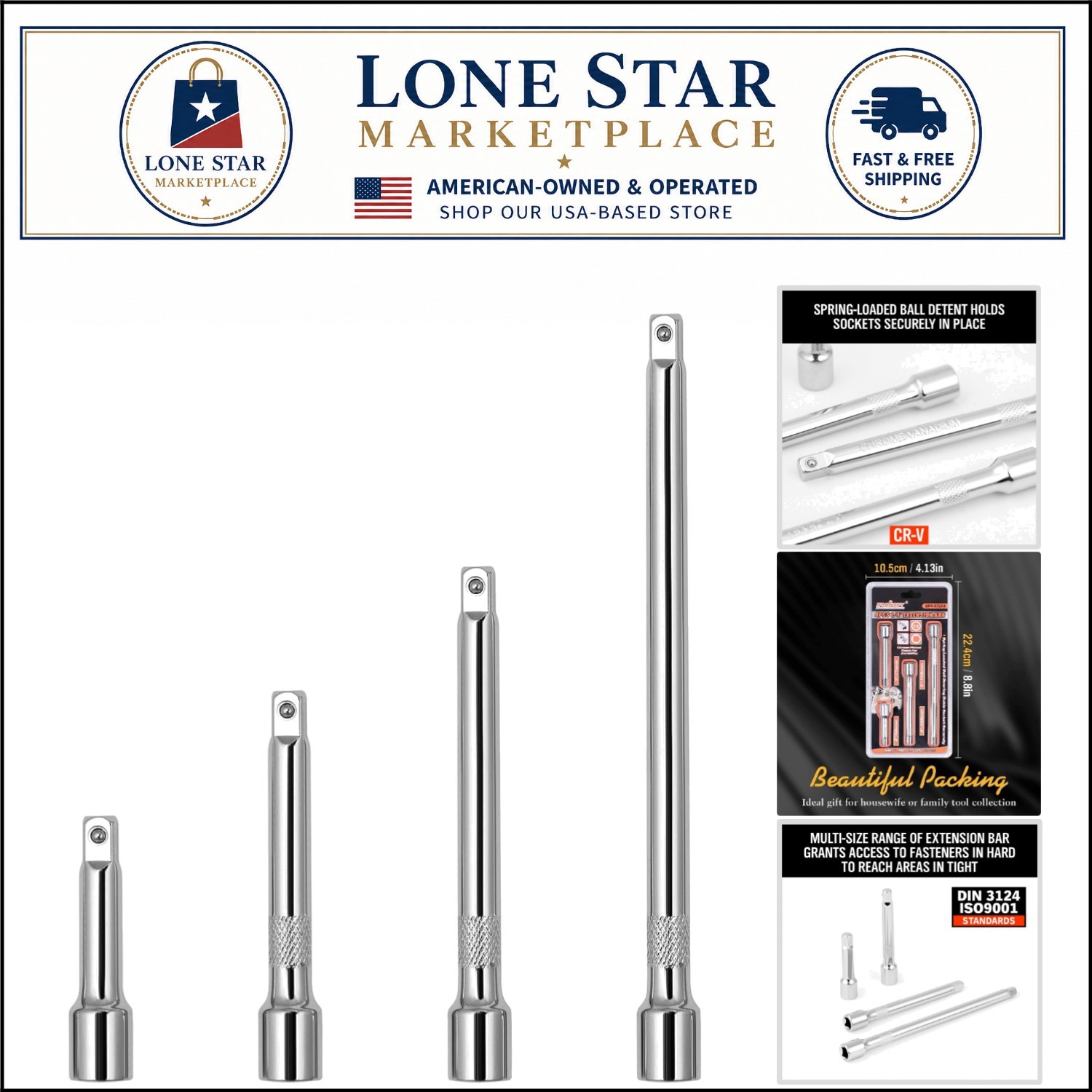 4-Piece 1/4″ Socket Extension Set – Chrome Vanadium Steel Durability