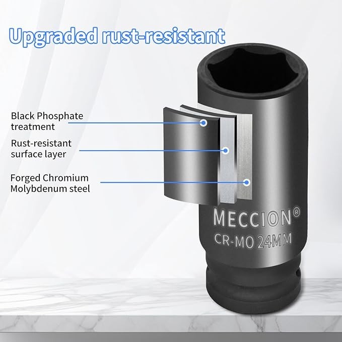 1/2″ Drive x 46 mm Deep 6 PT Impact Socket, CR-MO, 1/2-inch Drive 6 Point Axle