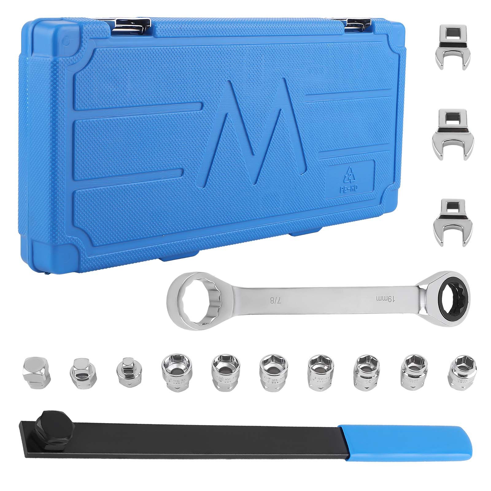 15pcs Universal Ratcheting Wrench Set Complete Serpentine Belt Tool Kit