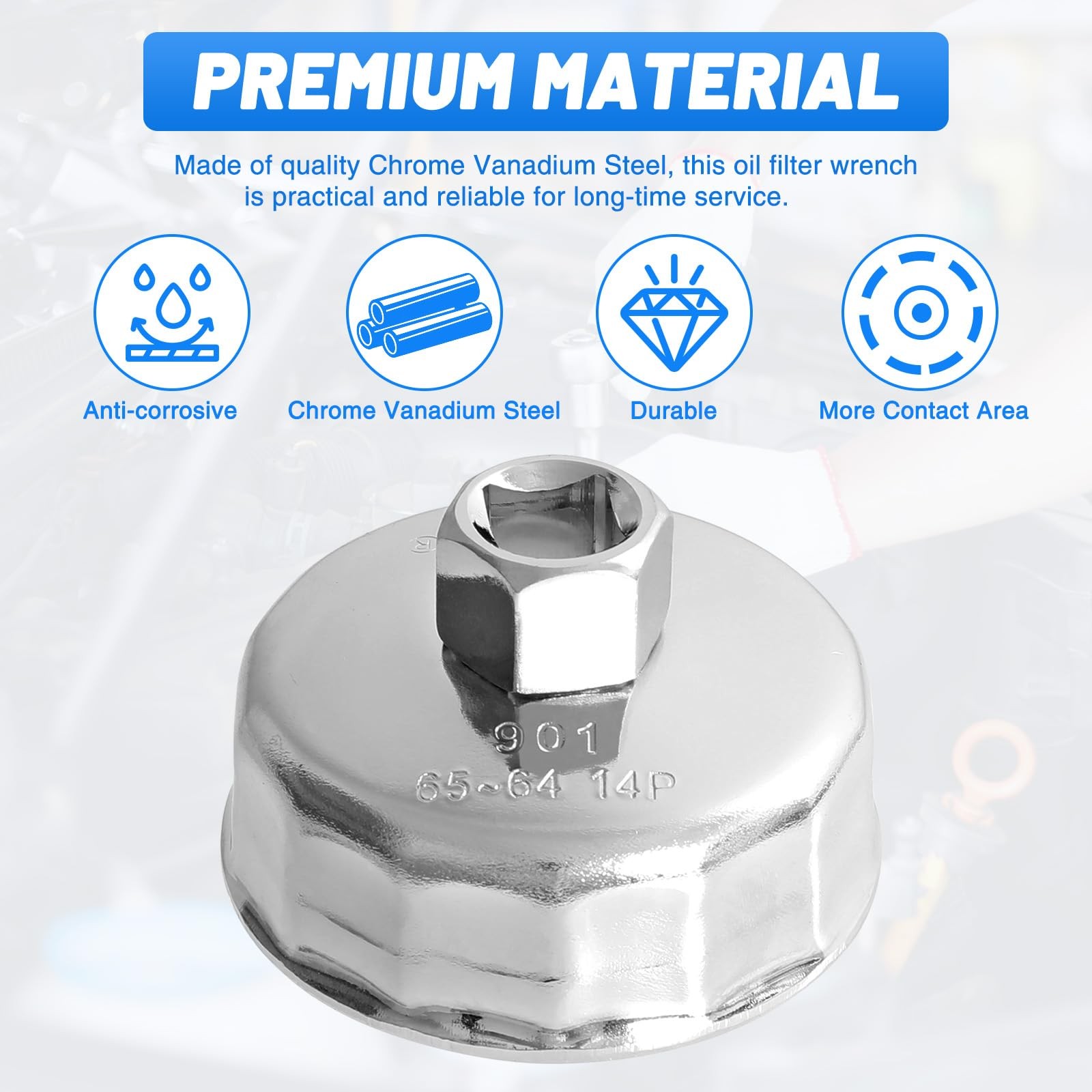 64-65Mm Oil Filter Wrench: 14 Flutes Oil Filter Removal Tool Compatible with Wix