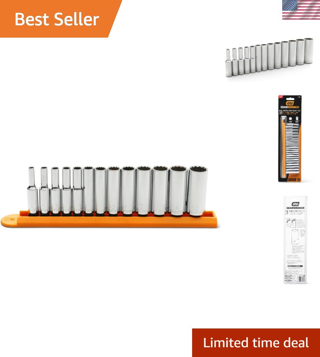 13 Pc. 1/4″ Drive 12 Pt. Deep Socket Set, Metric –