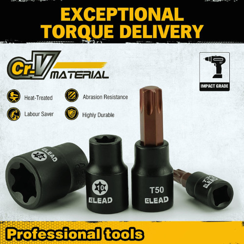 31PC Torx Bit Socket Set T8-T70 & E-Torx E4-E24 S2 Alloy Steel Star Premium CR-V