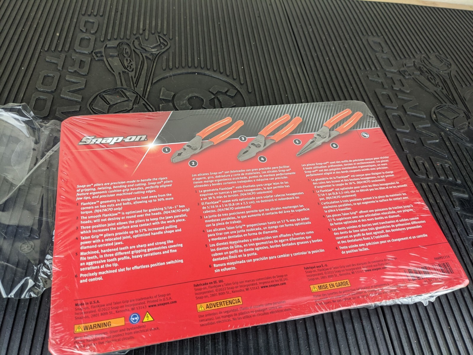 #ba861 Snap-on Tray for USA ORANGE 3pc Soft Grip Slip Joint Pliers PL347ACFO