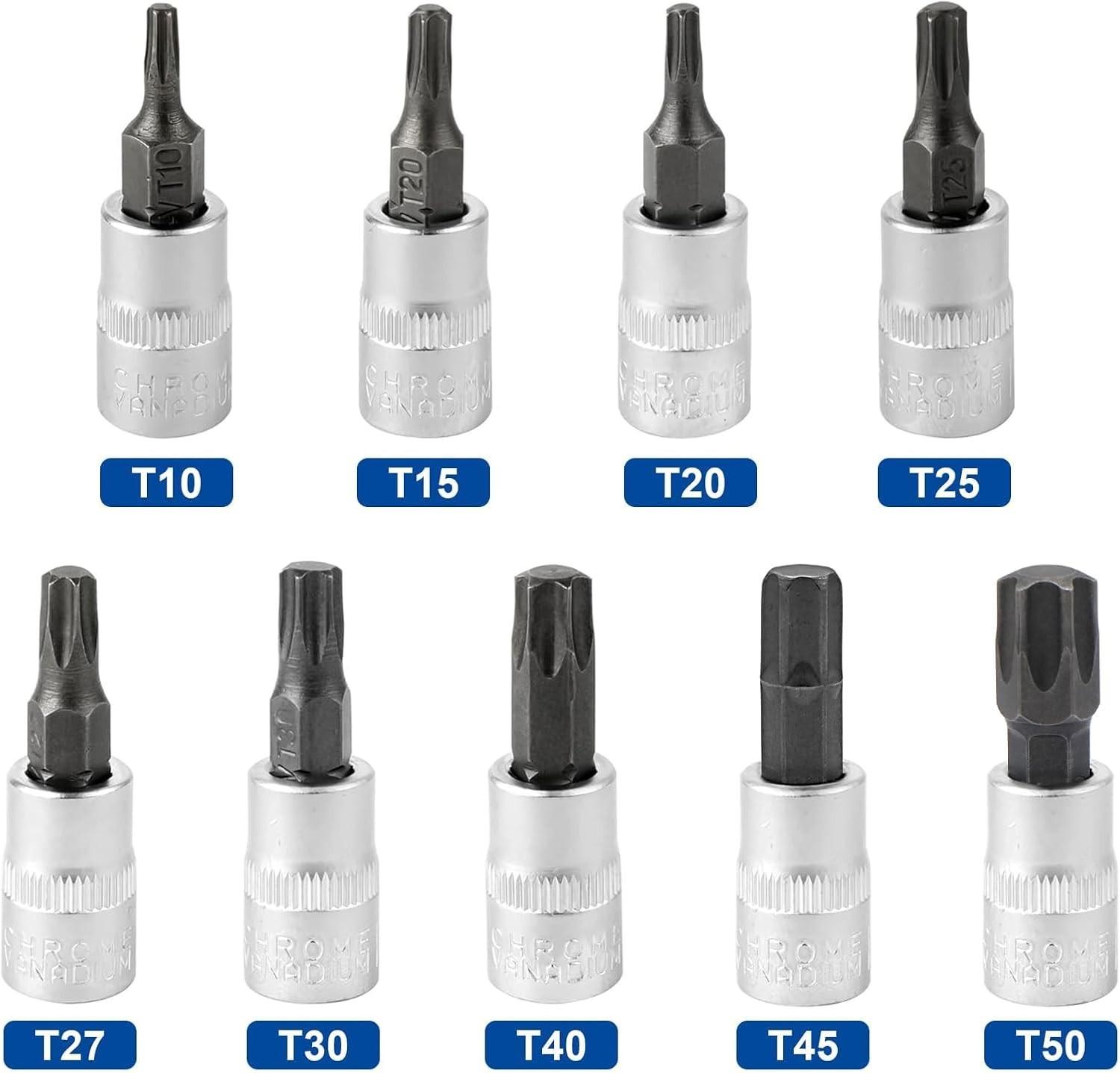 Torx Bit Socket Set 1/4″ Drive 9 Pieces T10 T50 S2 Alloy Steel