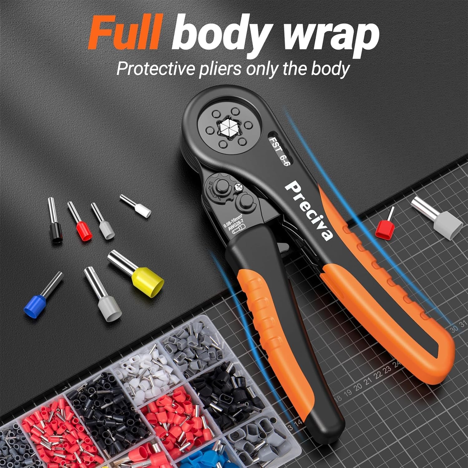 Preciva Ferrule Crimping Tool Kit, Hexagonal Ratchet Wire Crimp Metallic
