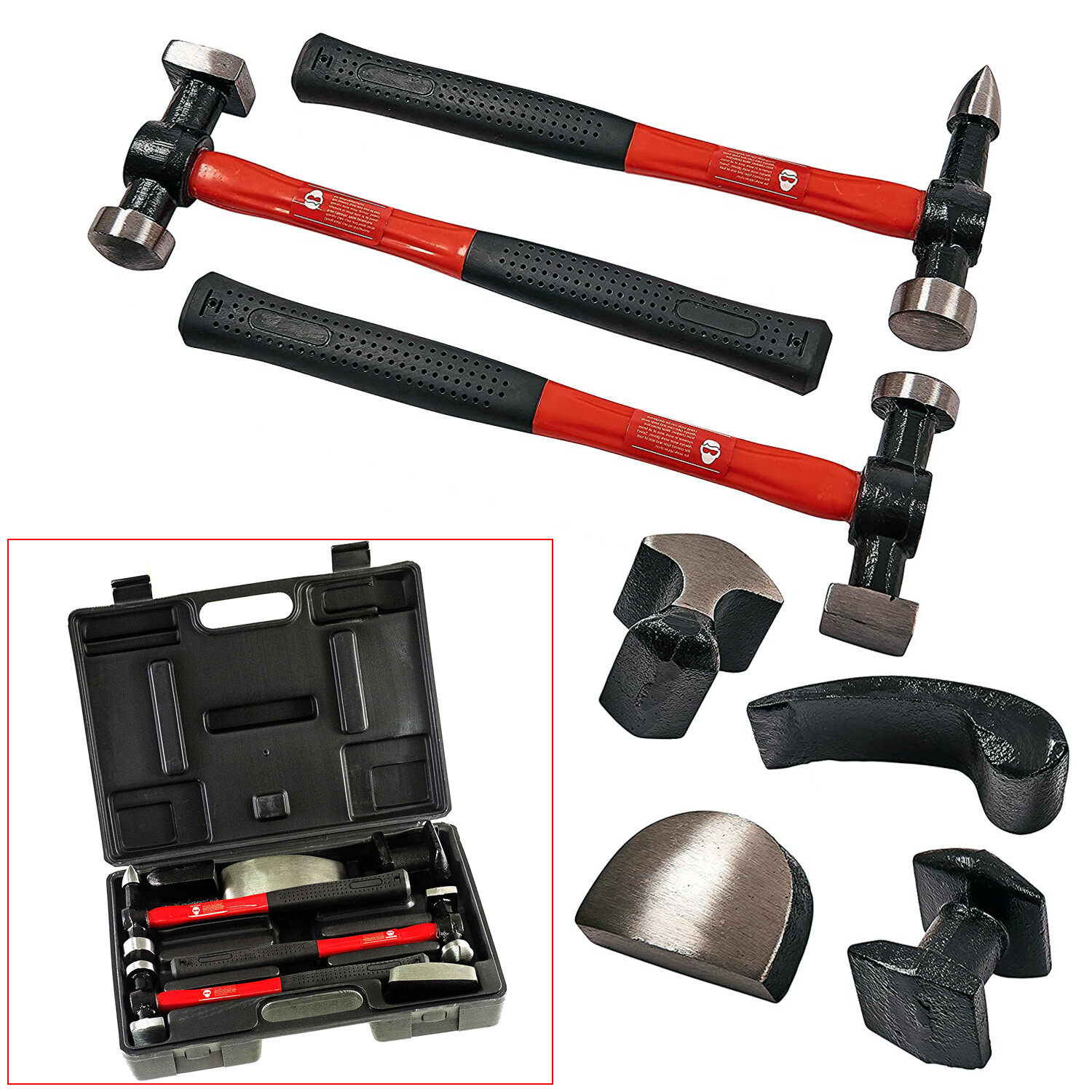 Voche 7pc Car Dent Removal Body Repair Panel Beating Fibreglass Hammers Tool Kit