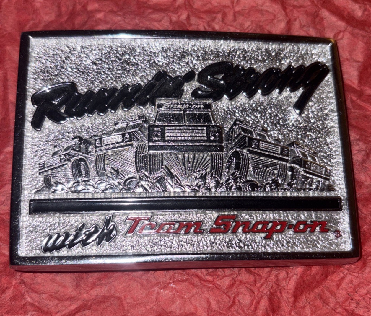 Big Shiny Snap-On Tools “Trucks” Chrome on Brass Belt Buckle Made in USA