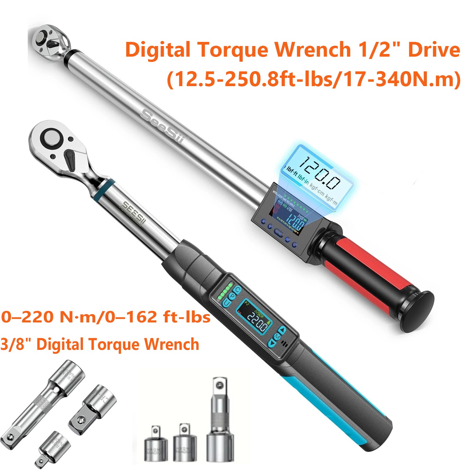 Seesii 1/2″&3/8» Digital Torque Wrench Combo 3/8″ 0–220 Nm & 1/2» 17-340 nm