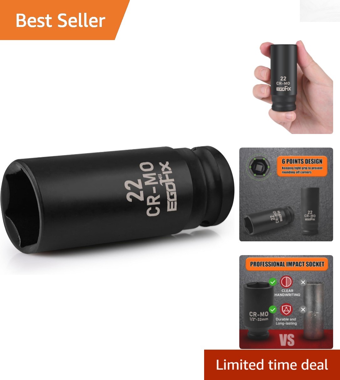 Heavy-Duty 22mm Deep Impact Socket – 1/2