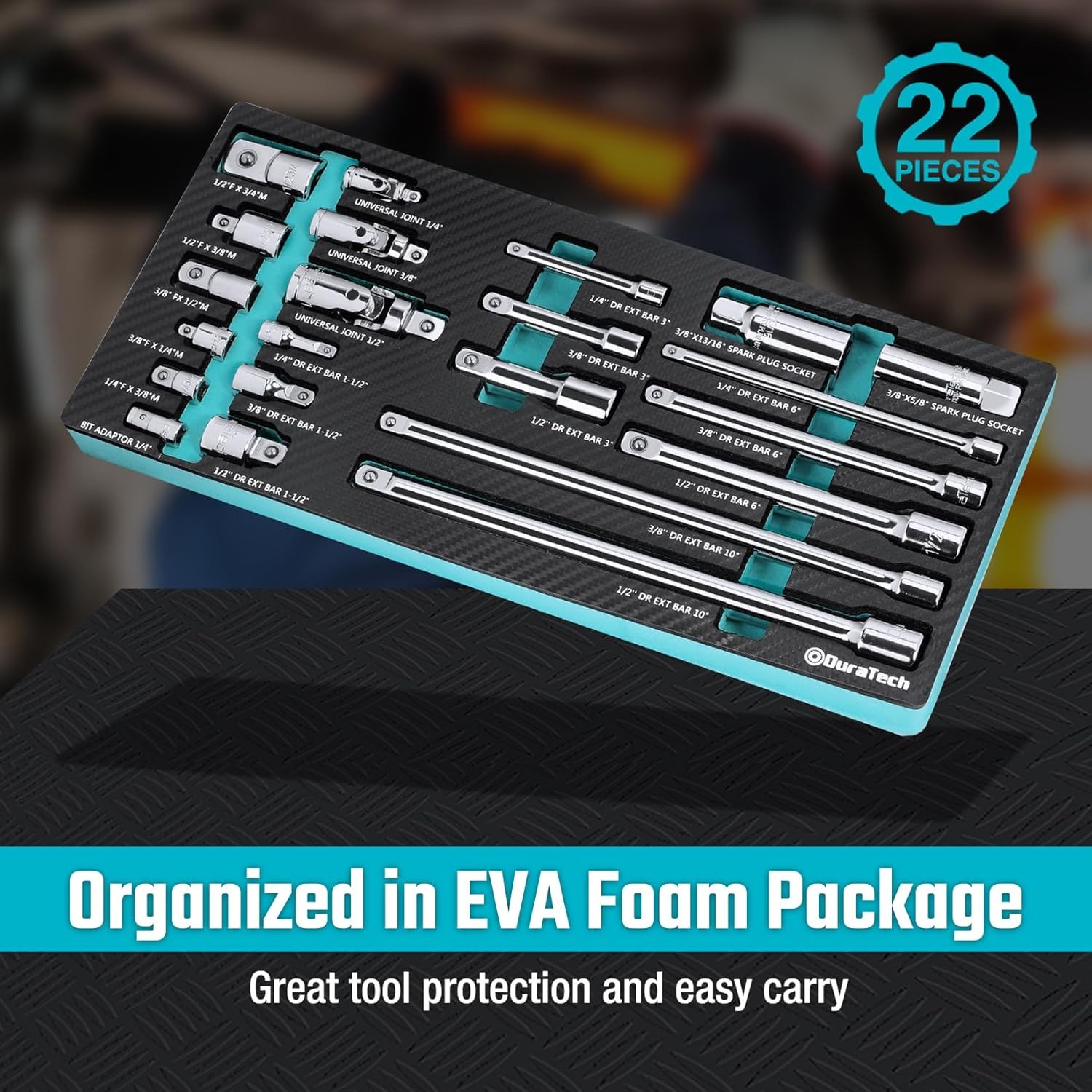 22Pc Socket Accessory Set 1/4 3/8 1/2 Drive Extensions Adapters U-Joint Cr-V