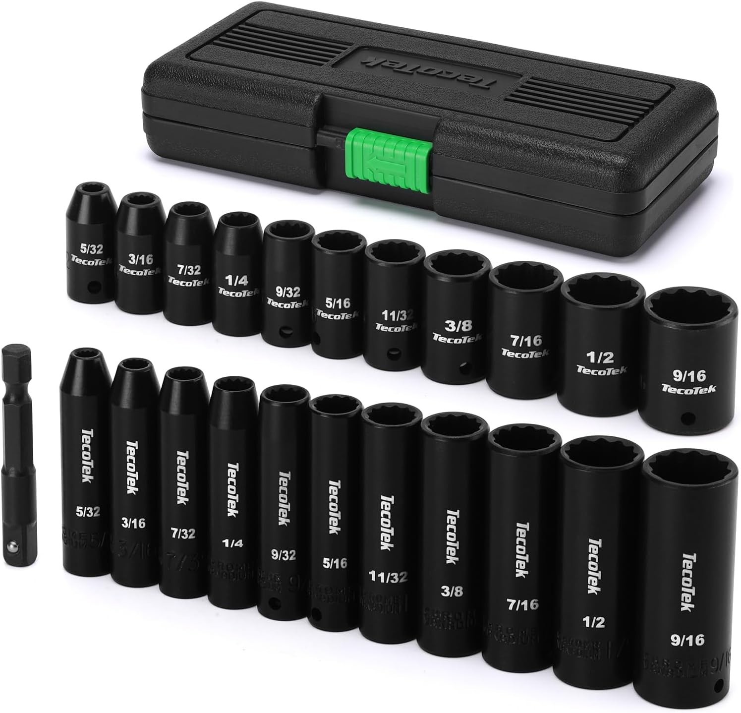 23-Piece Chrome Vanadium Impact Socket Set, 1/4-Inch Drive with Drill Adapter