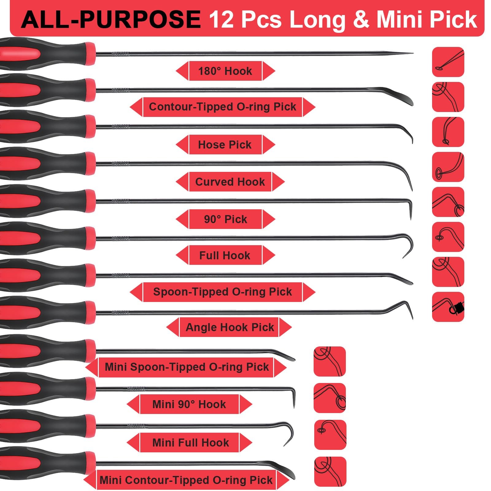 Keze 12 Pcs Pick and Hook Tool Set Includes Long & Black-12