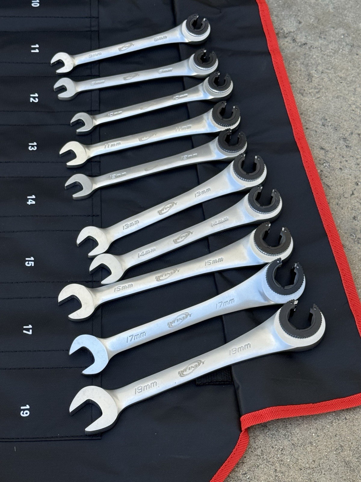 10PCS Metric Open-end Ratchet Wrench Set Flare Nut Tubing Comb Ratching Wrenches