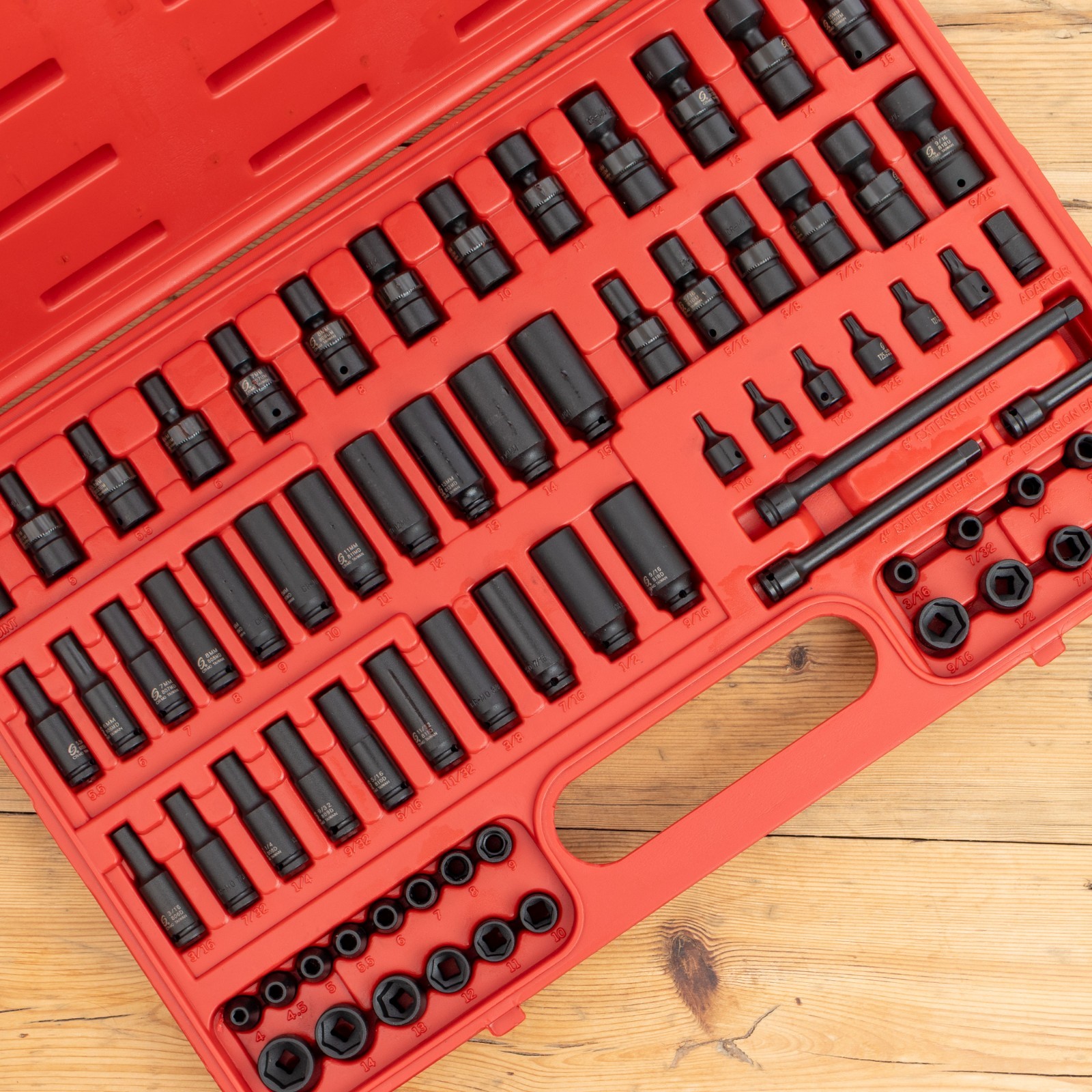 Sunex Tools 1/4″ 74 Pc Impact Socket Set Shallow Deep Swivels Metric + SAE 1874