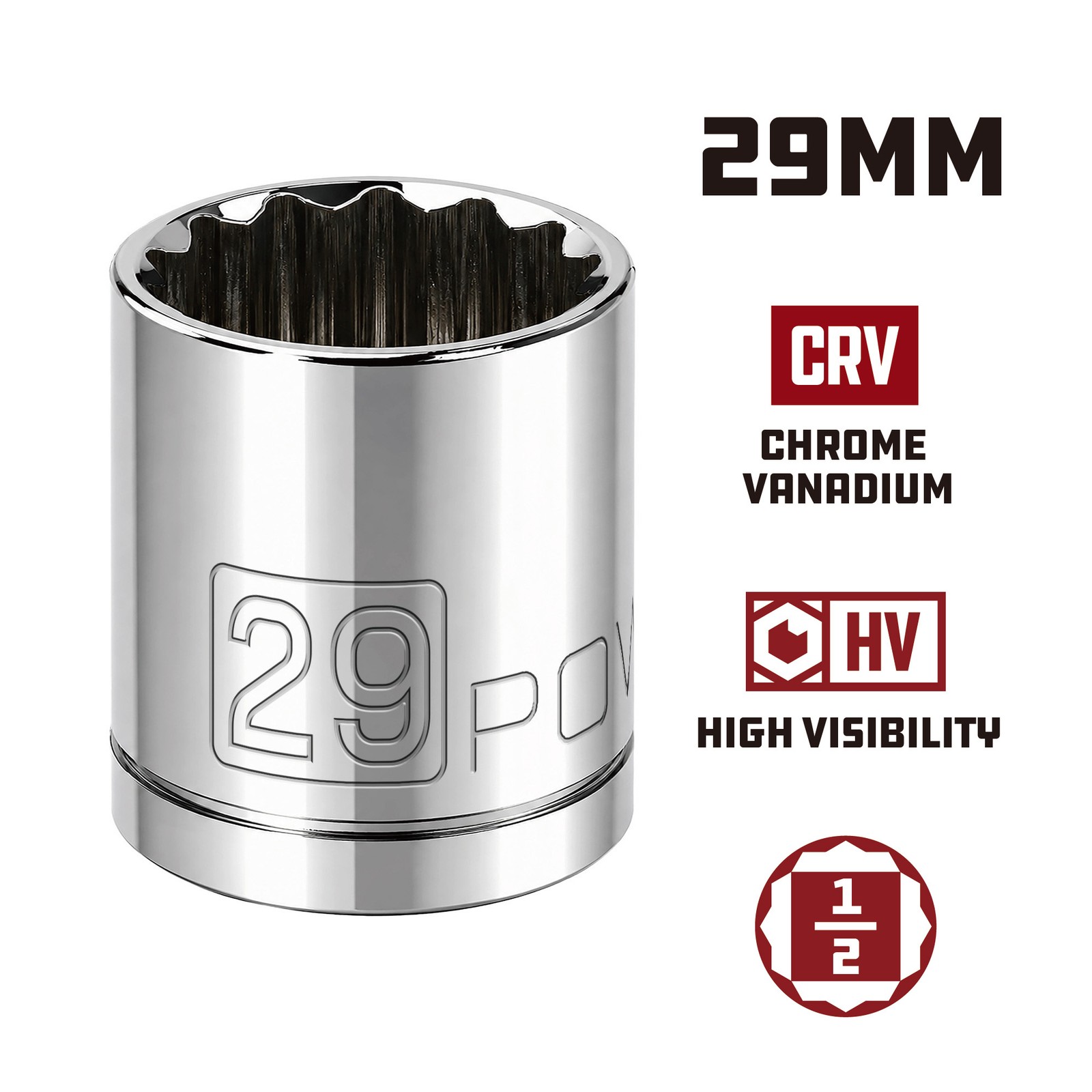 Powerbuilt 1/2 Inch Drive x 29 MM 12 Point Shallow Socket – 642035