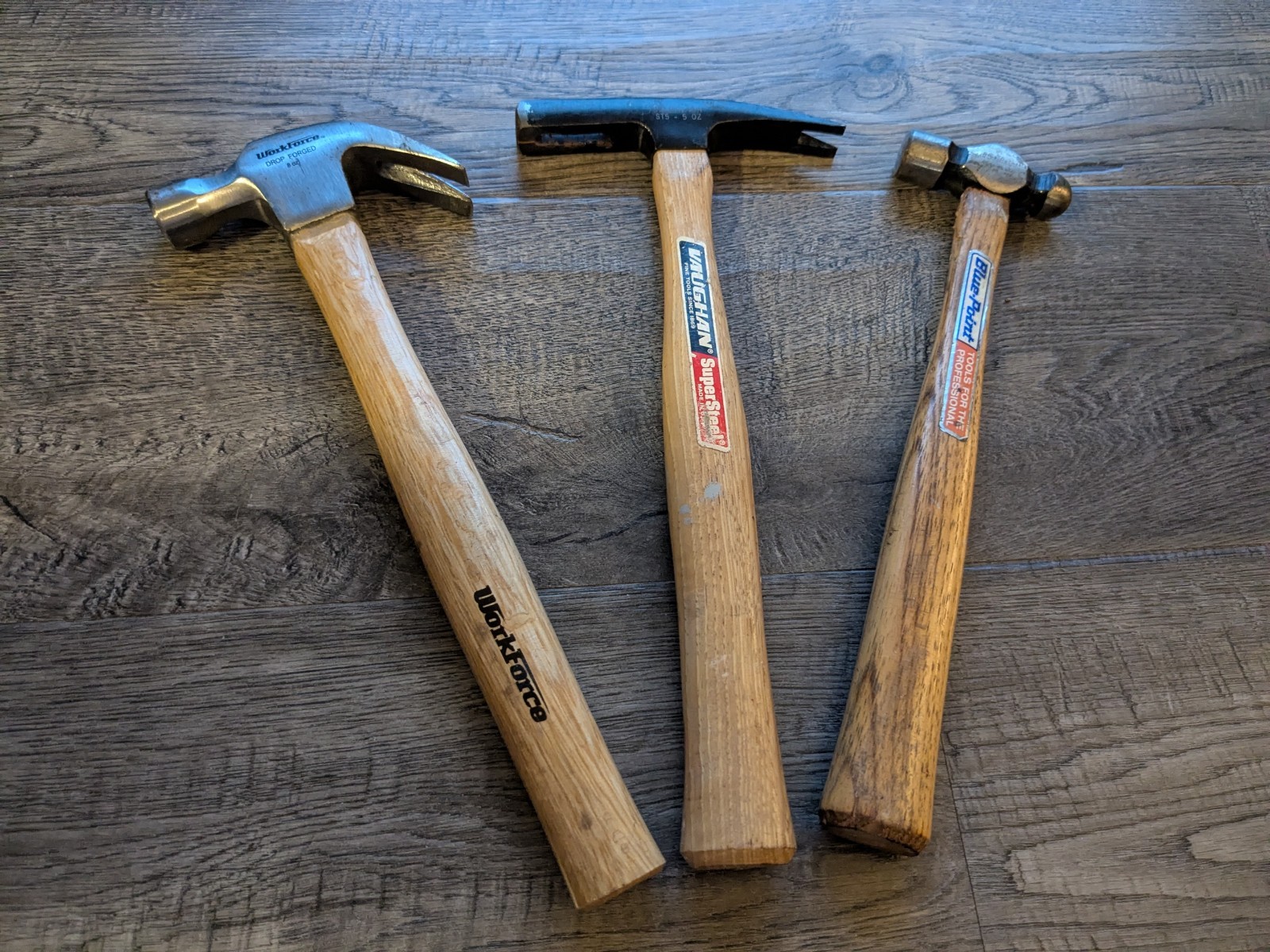 Lot of 3 Hammers 11″ BLUE-POINT Ball Peen, WORKFORCE Claw & VAUGHAN Magnetic