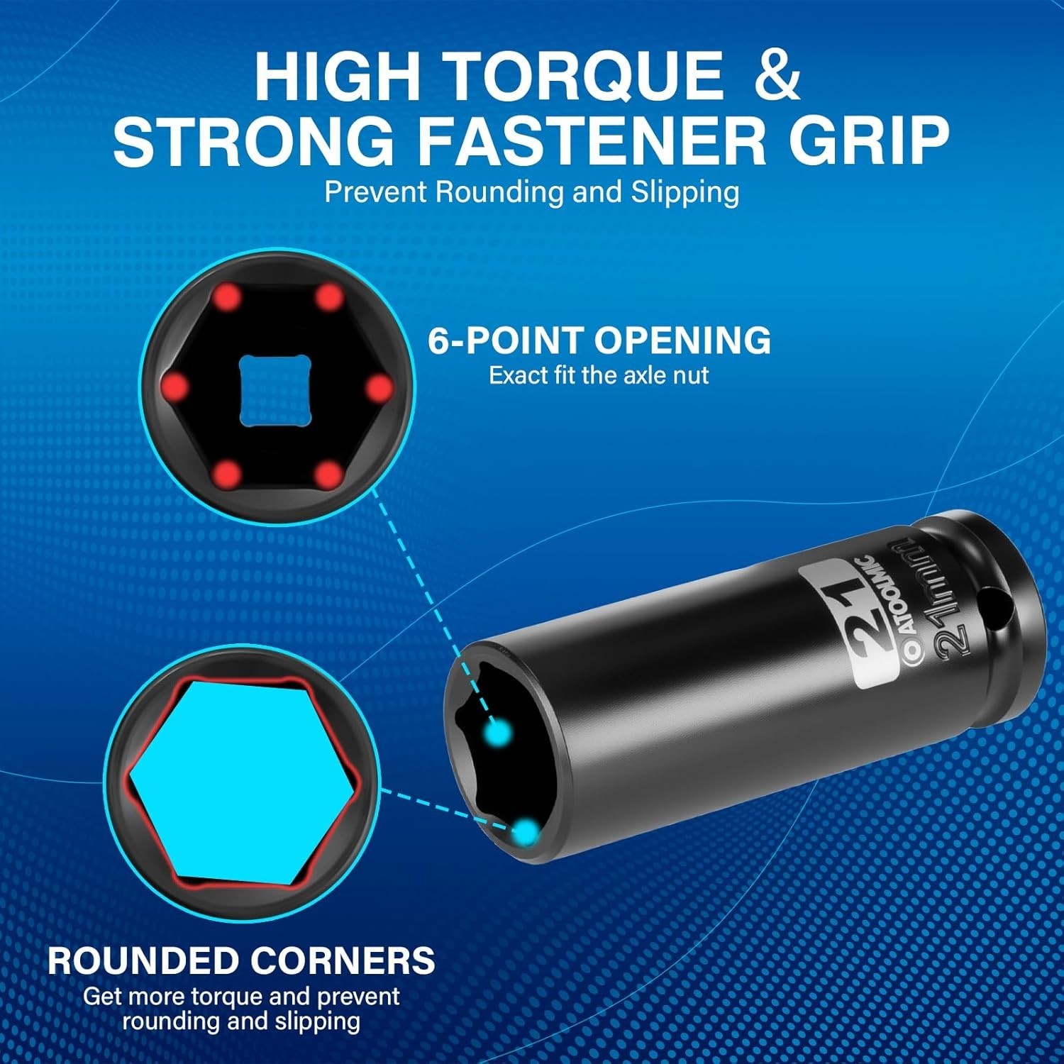 21mm 1/2″ Drive Deep Impact Socket, Chrome Molybdenum Steel, Anti-Slip & Radi…