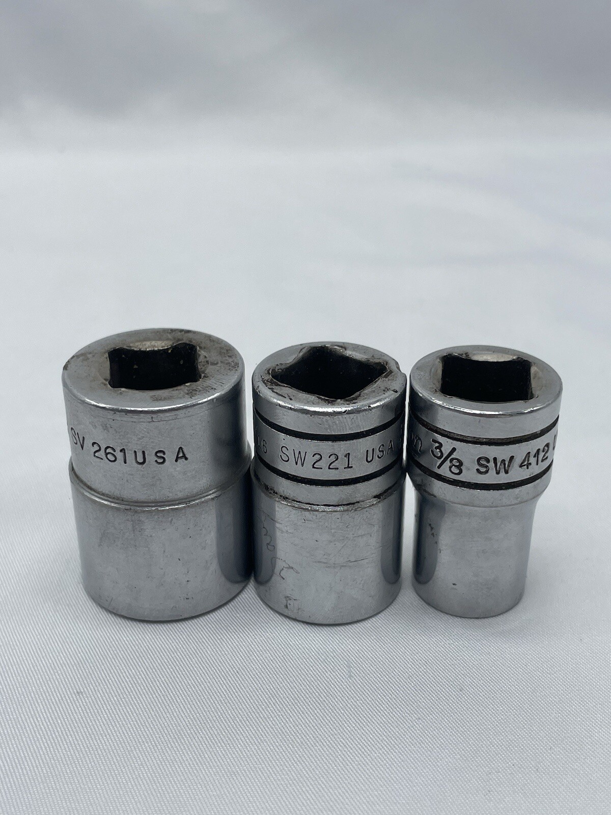 VTG Lot of 3 Snap On Sockets 11/16 SW221, 13/16 SV261 & 3/8 SW412