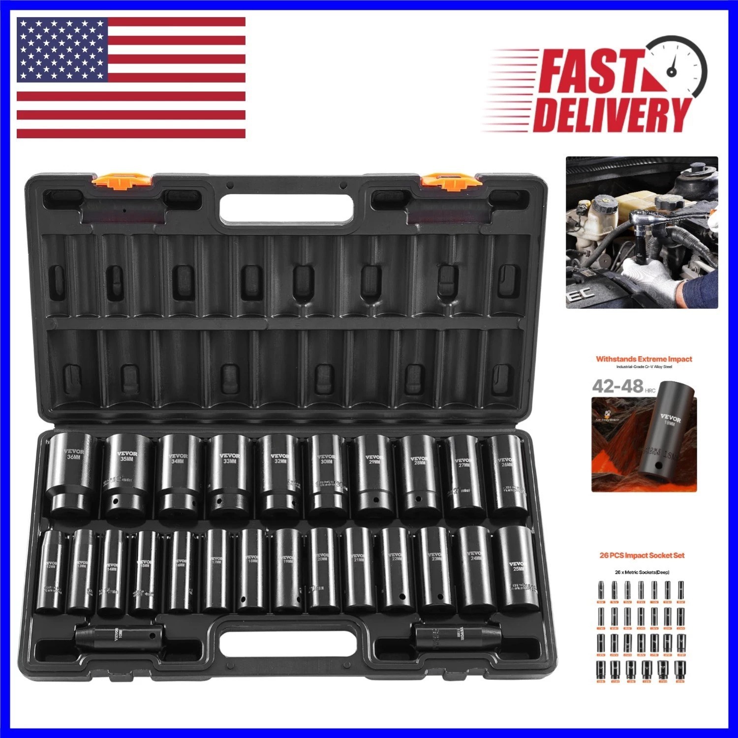 Durable 1/2 Inch Drive Impact Socket Set 26-Piece for Automotive Excellence