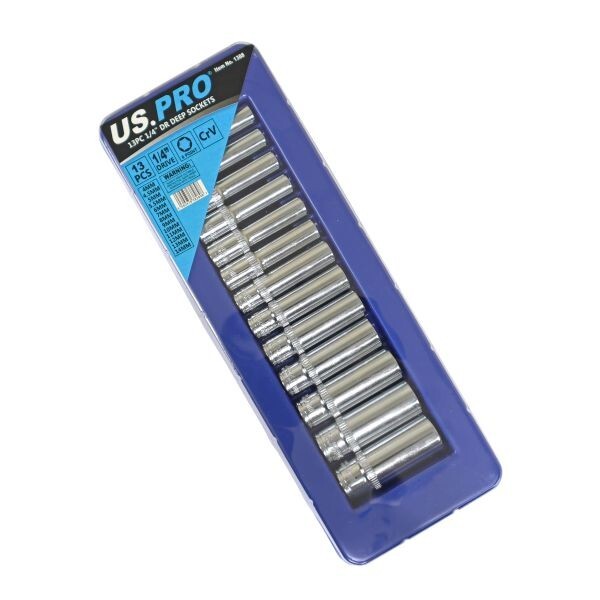 1/4″ Drive Deep Sockets 4 – 14mm US PRO 13pc Single Hex 6 Point Metric Tools Set
