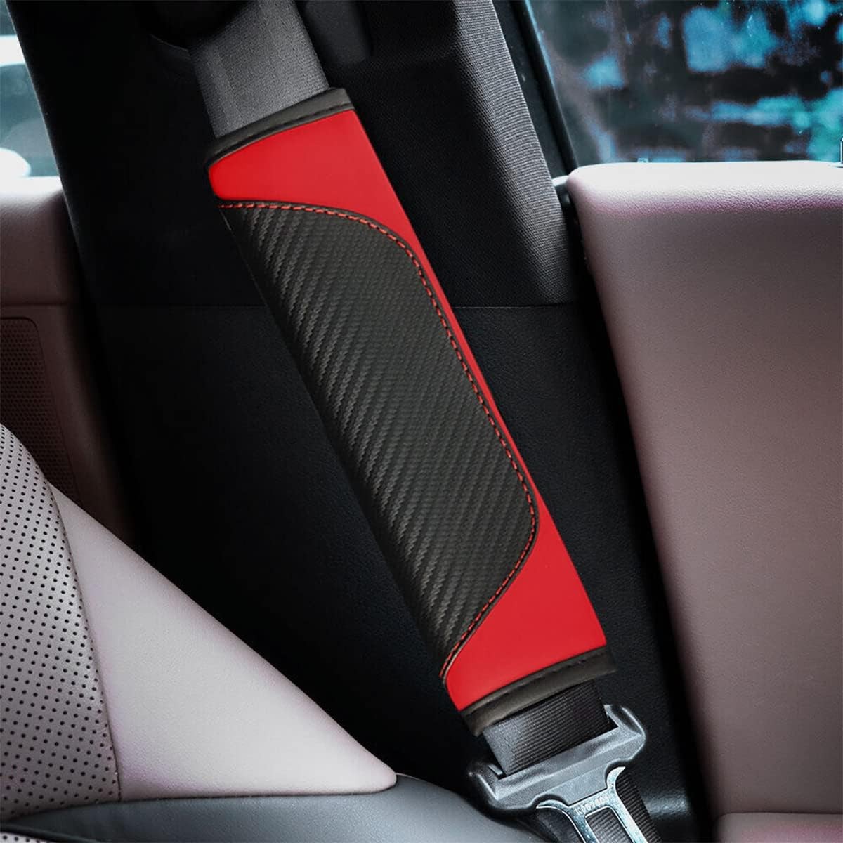 4× Car Seat Belt Liner Covers & Armrest Pad & Steering wheel Cover Auto Set US