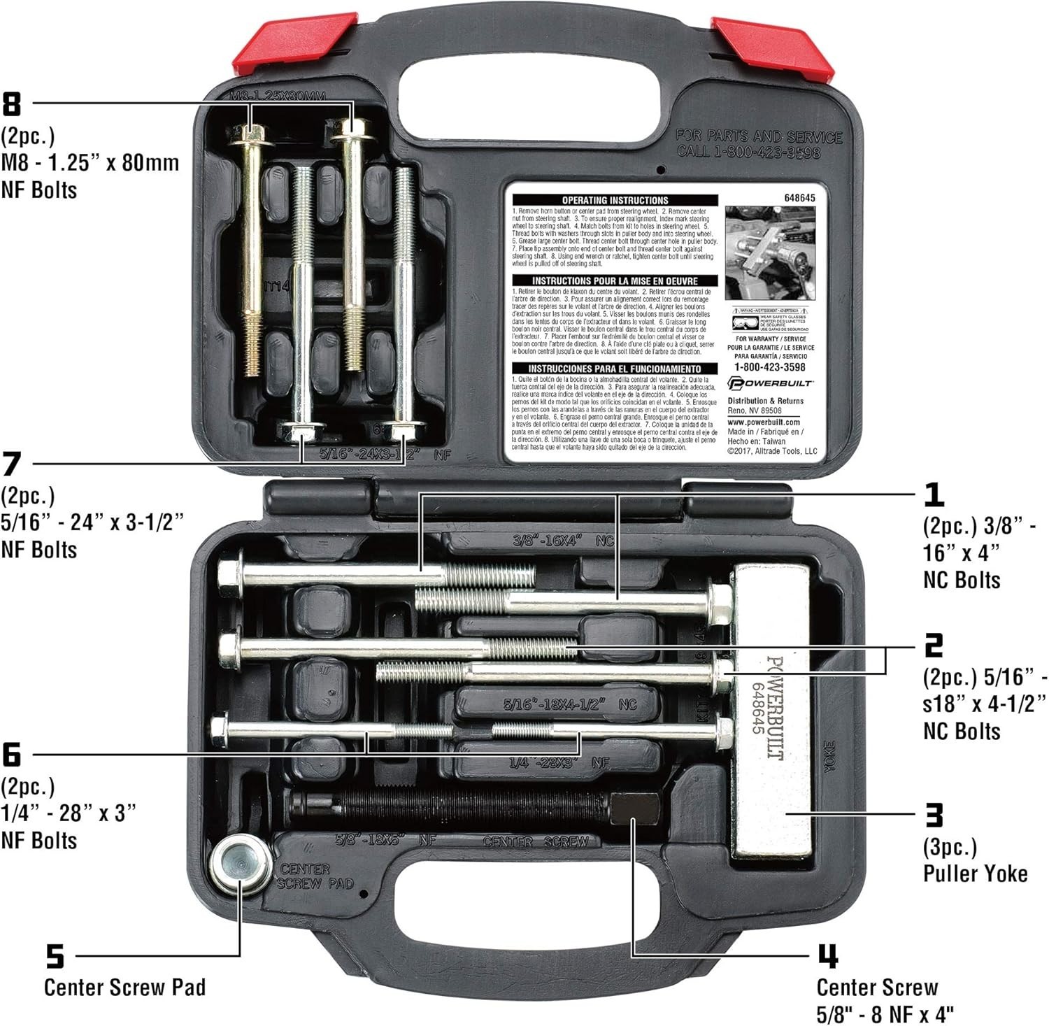 14-Piece Heavy Duty Steering Wheel Puller Set with Frustration-Free Storage Case