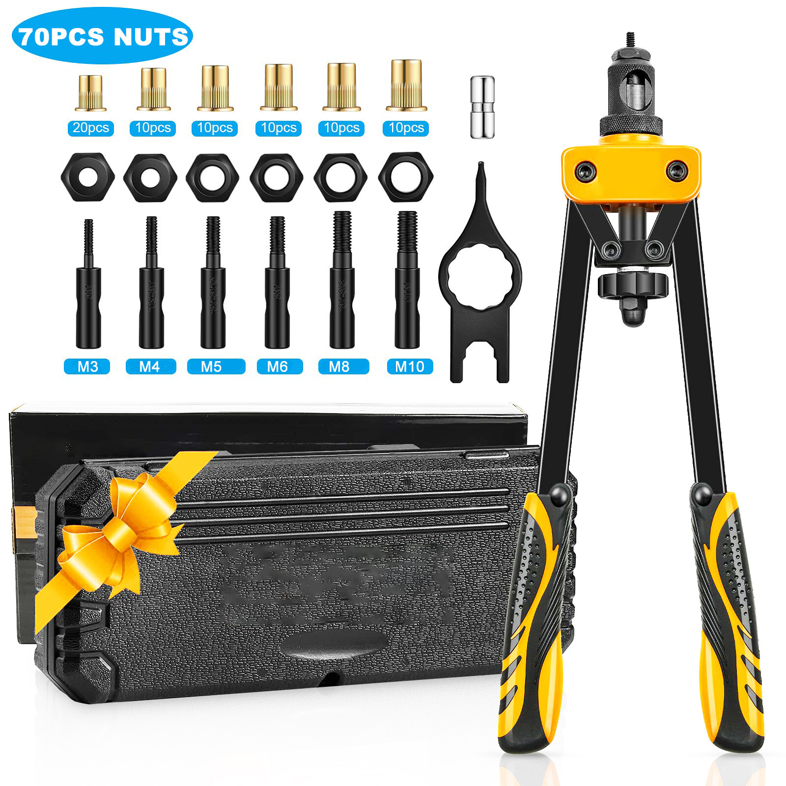 14» Rivet Gun Kit Rivnut Thread Setting Tool Nut Setter NutSert Metric 70PCS