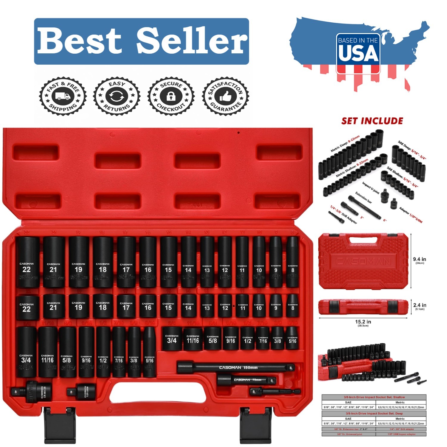Comprehensive 49-Piece Standard SAE & Metric Socket Set for Ultimate Durability