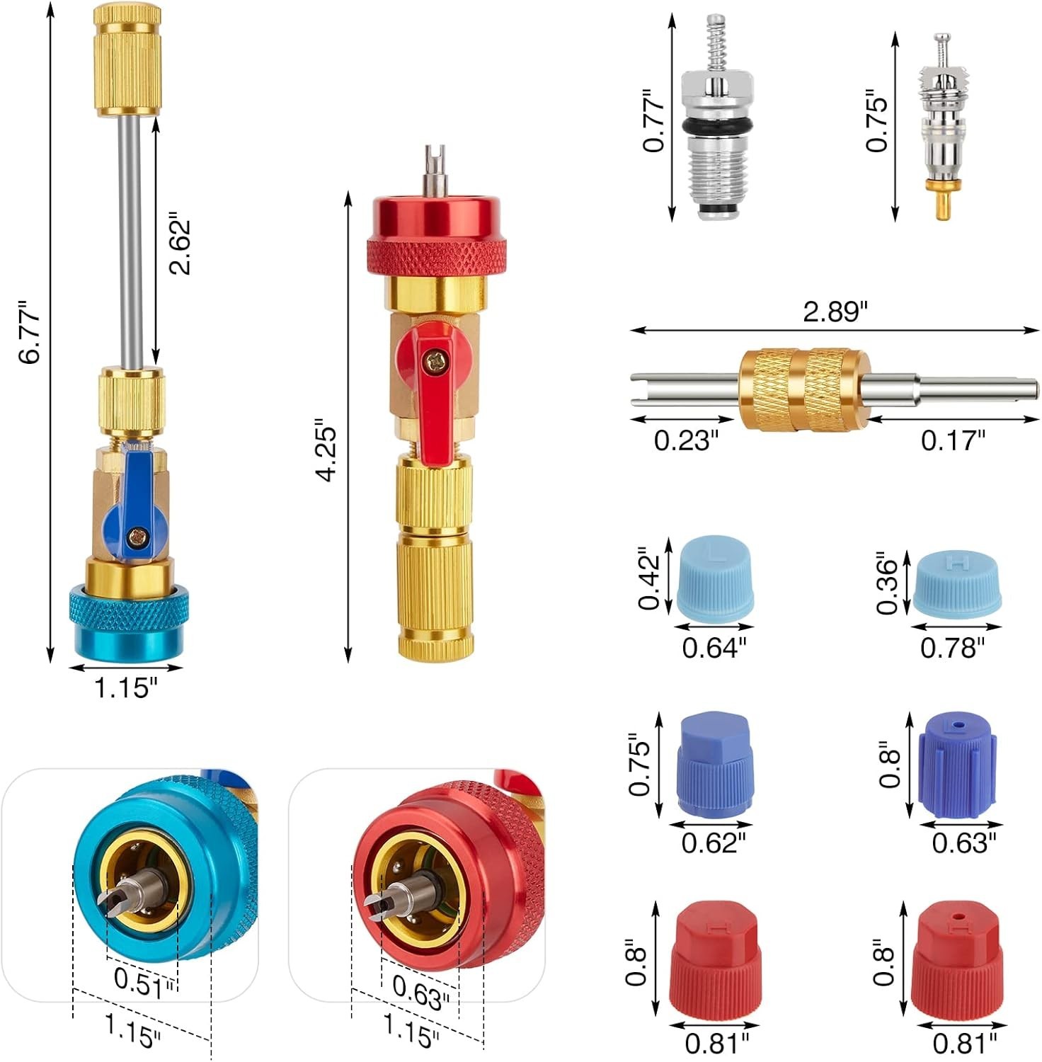 Professional R134A Valve Core Remover & Installer Tool Kit for AC Systems