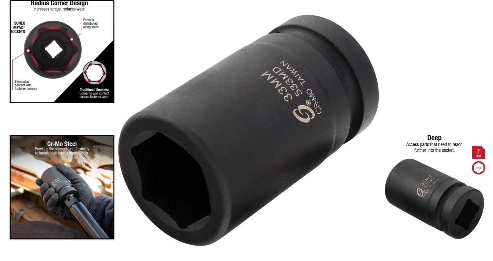 Professional 33mm Deep Impact Socket in Chrome Molybdenum – Lifetime