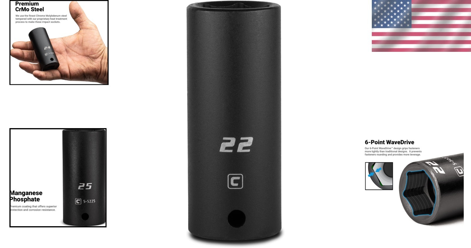 Long-lasting 22mm Deep Impact Socket with Enhanced Grip & Corrosion Resistance