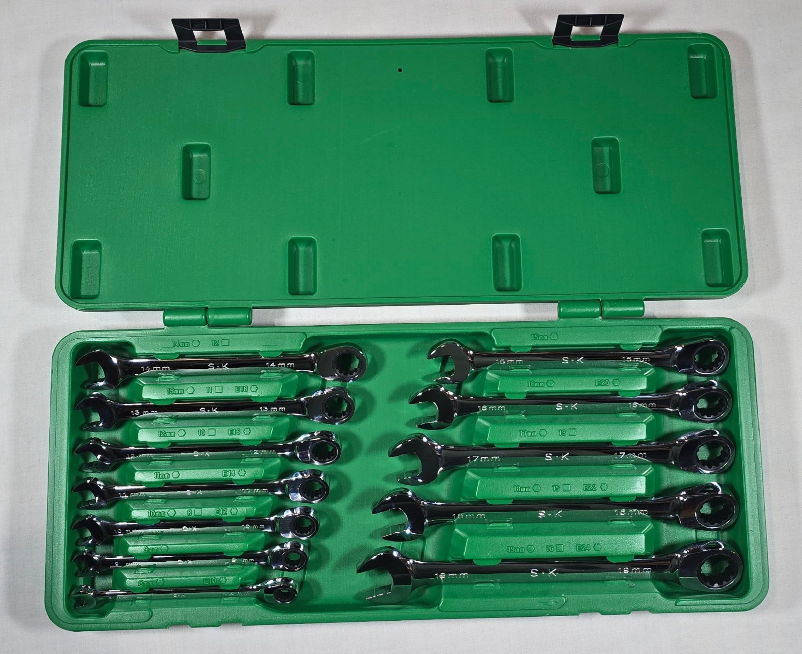 SK Tools 89300, 12 Piece, Metric, Spline, G-Pro, Ratcheting Wrench Set, New