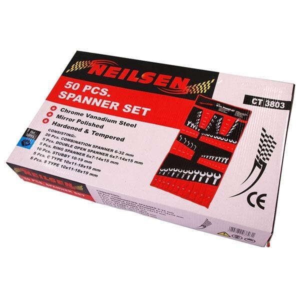 50pc Large Metric Combination Spanner Set 6-32mm Stubby (Genuine Neilsen CT3803)