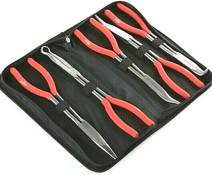 Long Nose Pliers 5 Pc Set 11″ Bent Needle Cable Straight Nose Long Reach Pliers