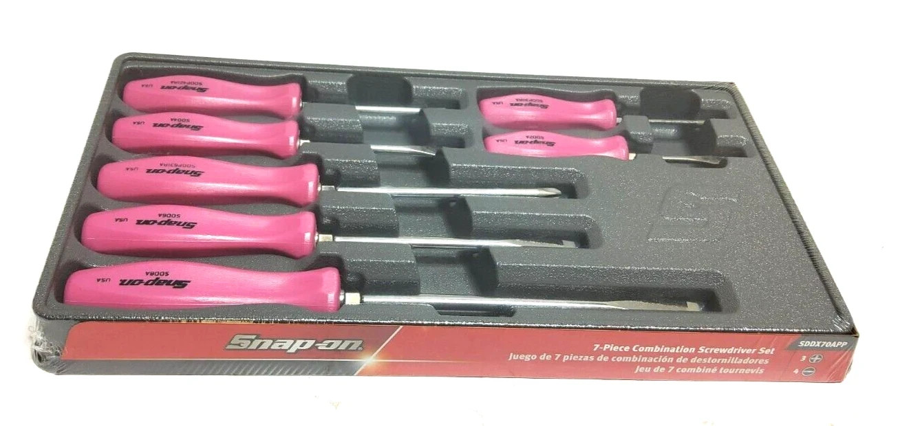 Snap On Tools Pearl PINK 7pc Hard Handle Combination Screwdriver Set SDDX70APP