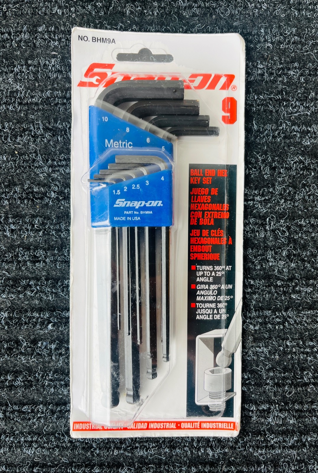 NEW Snap-On Tools USA BHM9A 9pc Metric L-Shaped Ball Hex Wrench Set, 1.5mm-10 mm