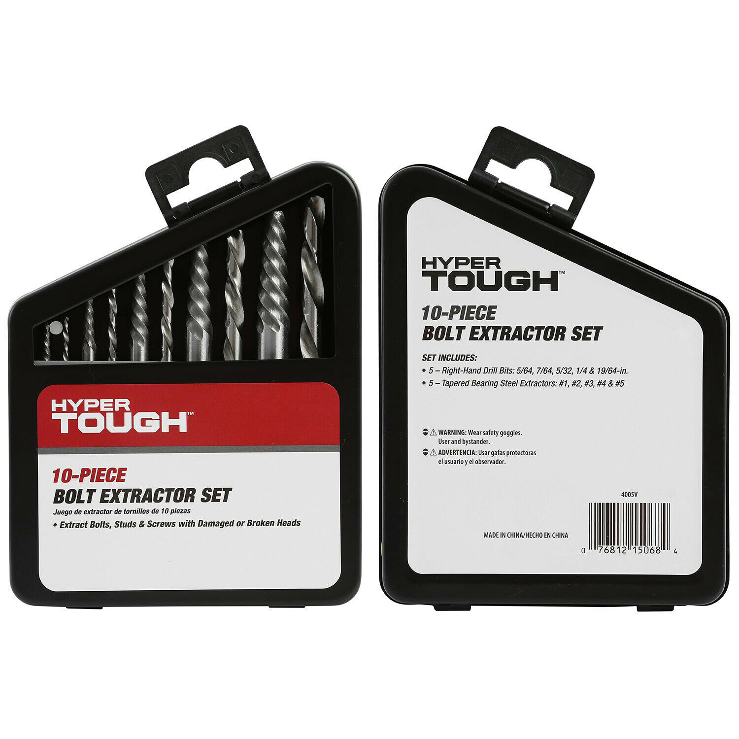 Hyper Tough 10-Piece BOLT EXTRACTOR SET Mechanics Length High Speed Steel Bits &
