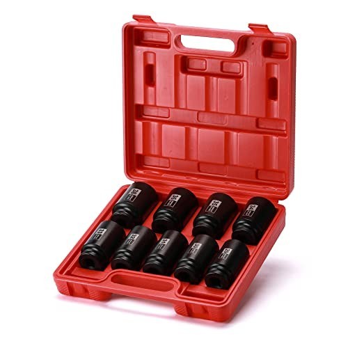 9PCS 1/2″ Drive Deep Impact Socket Set, Metric 29mm-38mm, 6-Point CR-MO Axle Nut