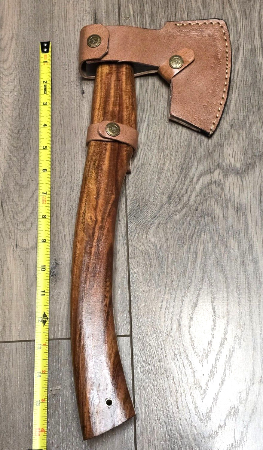 16″ Custom Hand Made Damascus Axe/ Hatchet w/Rosewood Handle & Leather Sheath