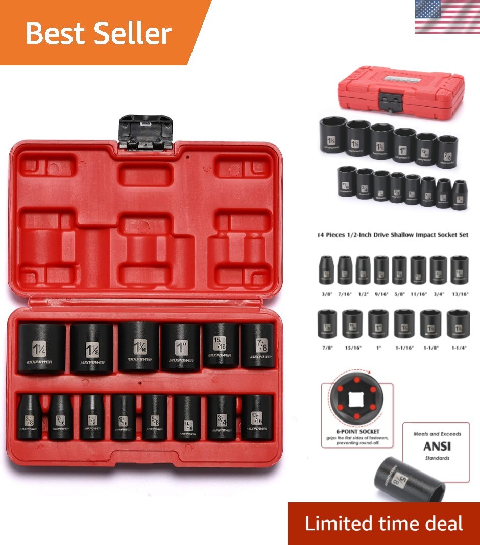 Mixpower 14-Piece Shallow Impact Socket Set for Enhanced Torque and Durability